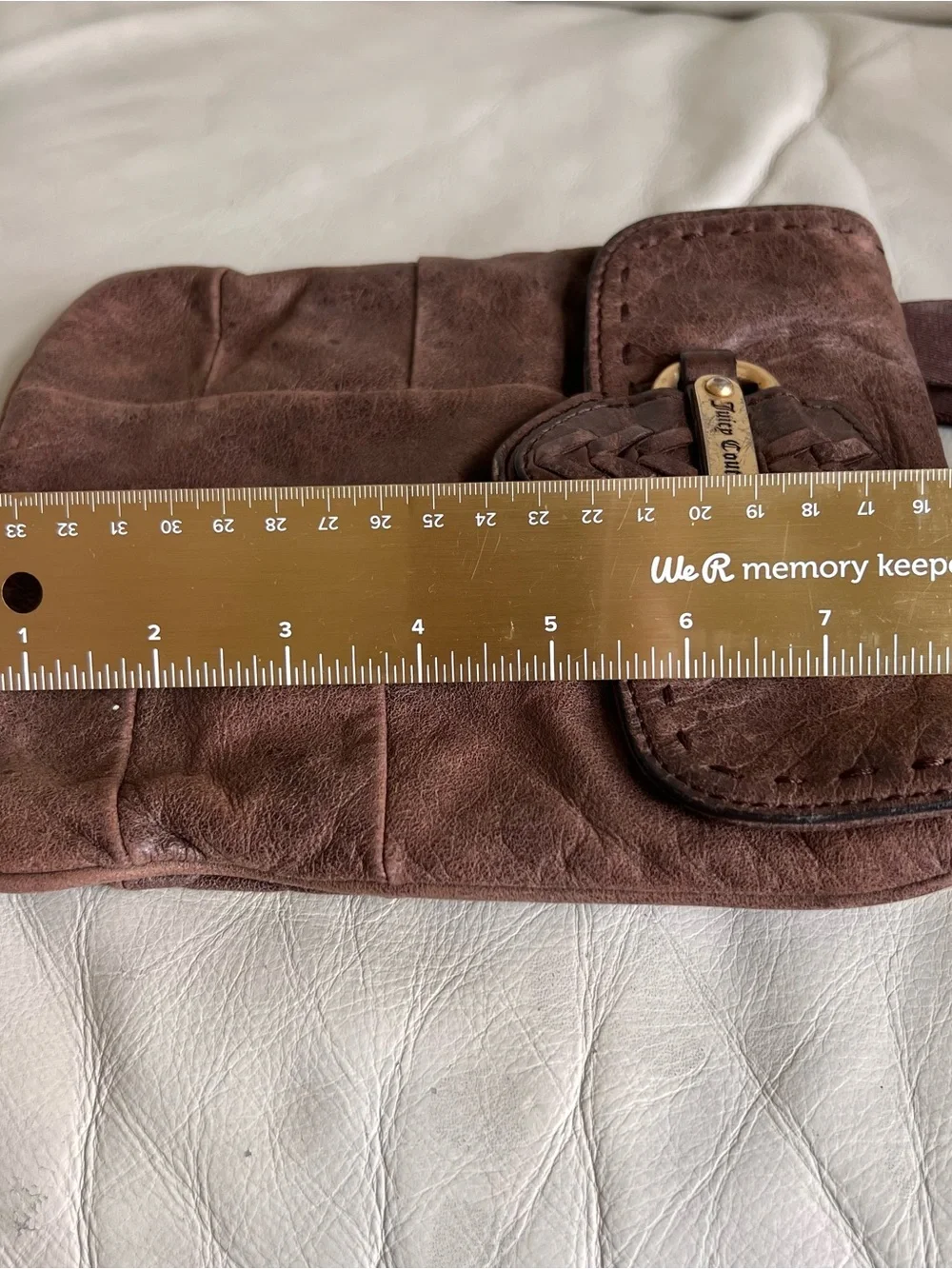 Juicy Couture Brown Leather Messenger Crossbody with Gold-Tone Logo Plate